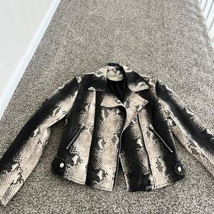 Elegant Black and Cream Snakeskin Leather Jacket